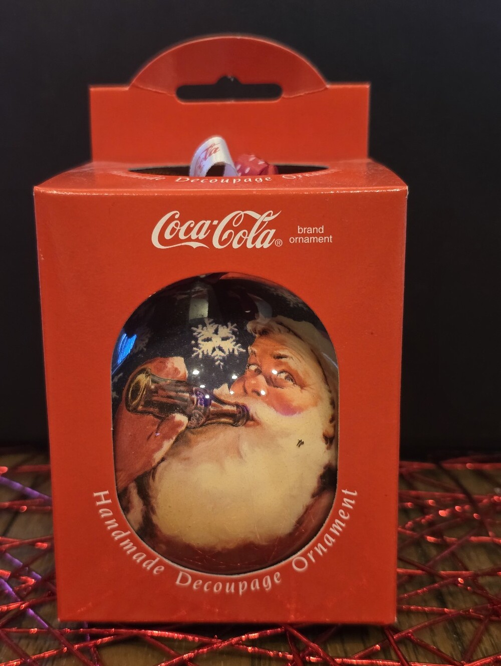 Coca Cola Red Santa Decoupage Holiday Ornament